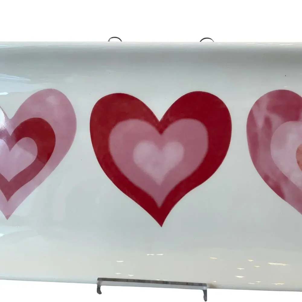 MAXCERA Hearts Serving Platter 5x11 Ceramic Pink Red Valentines Day Decor NEW